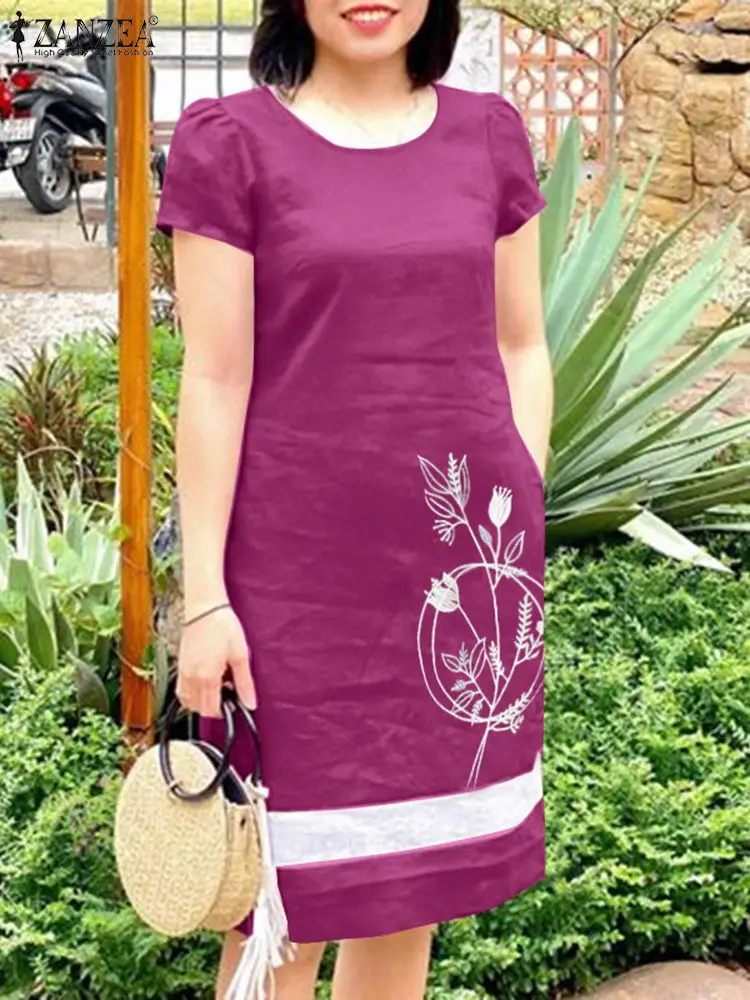2024 ZANZEA Summer Vintage Dress Women Fashion EO Neck Short Sleeve mbroidery Floral Sundress Casual Party Midi Vestido Kaftan