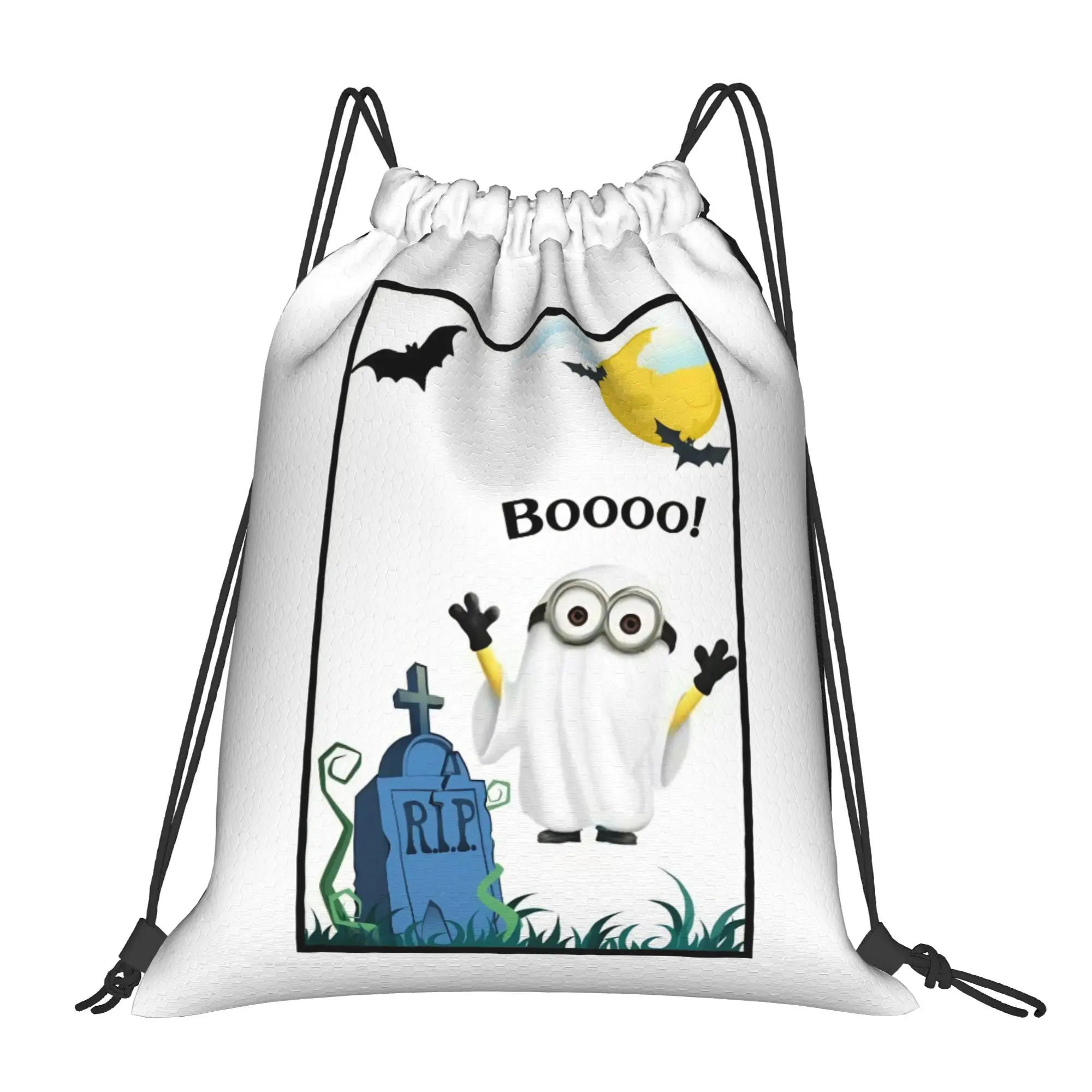 M-Minions-s Boo Halloween Ghost Drawstring Bags Sports Backpack Gym Sackpack Water Resistant  String Bags for Running
