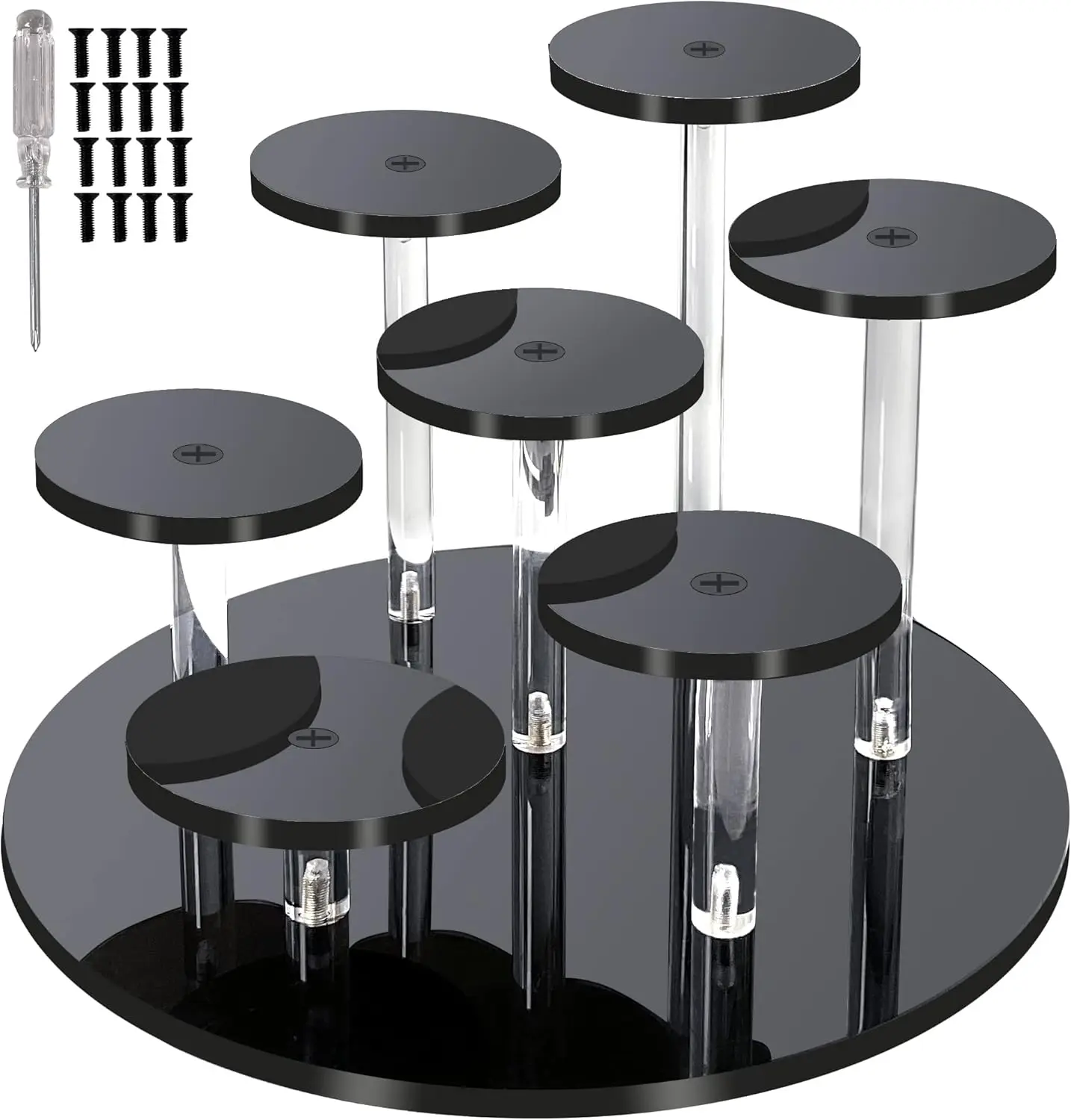 

7-Tier Acrylic Display Stand for Action Figures, Collectibles, Toys - Black Multilevel Organizer