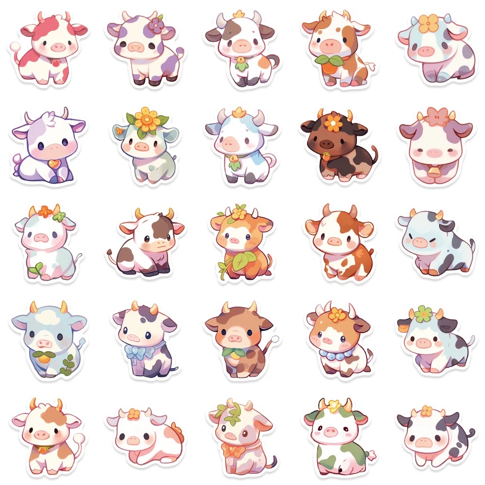 10/30/50pcs Cute Rainbow Cow Cartoon Stickers Kawaii Animals Graffiti Decals Phone Case Water Bottle Diary Sticker for Kids Toy