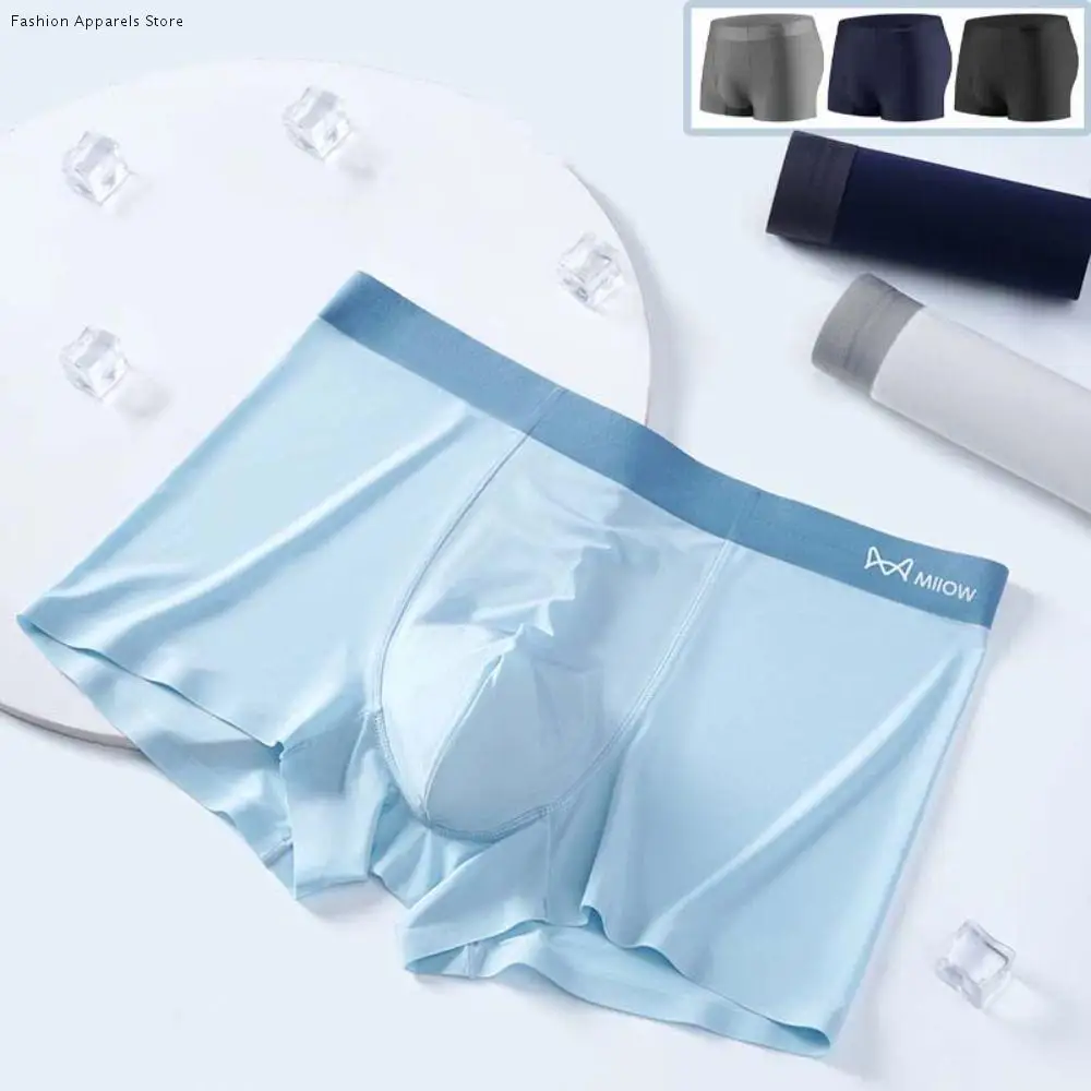 

3PCS Comfortable Letter Men's Flat Panties Mid Waist Seamless Ice Silk Shorts Boxers Underpants Thin Men's Underwear Male/Boys