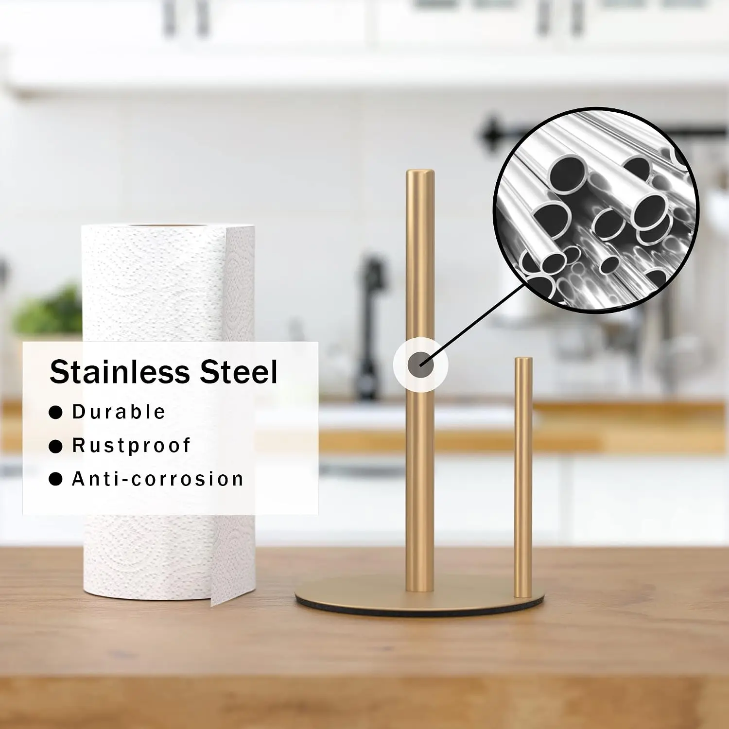 Paper Towel Holder Gold Stainless Steel Kitchen Countertop Roll Organizer