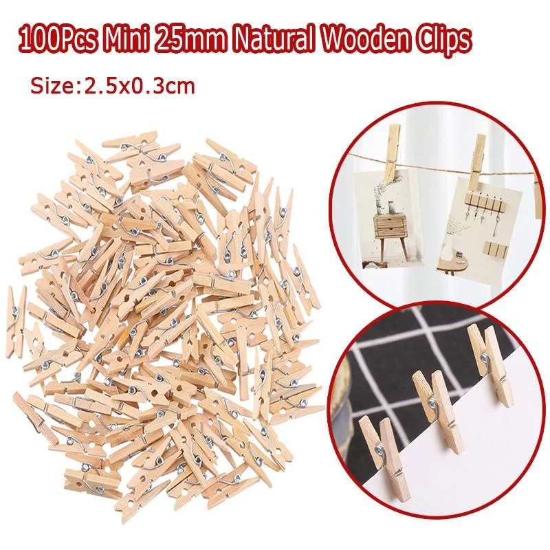 100Pcs Mini Photo Clips Clothespin DIY Wedding Party Wooden Clip Clips Pegs 25mm Natural Wooden Clips