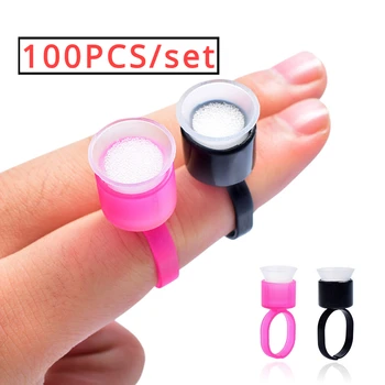 100/50/10 sztuk tusz do tatuażu kubki pierścieniowe Microblading Pigment pierścień Cap z gąbką plastikowe narzędzie do tatuażu akcesoria do makijażu permanentnego