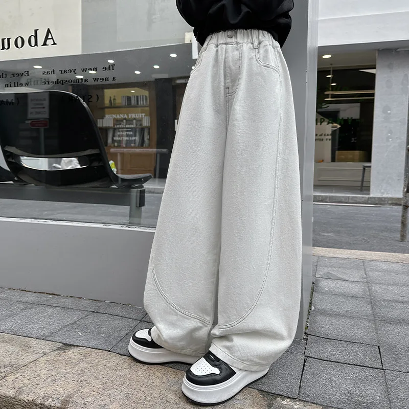 

Kids Girls Autumn Pant Simple Pocket Button Elastic Waist Children Girls Straight Leg Pant Loose Casual Teenager Girls Pant