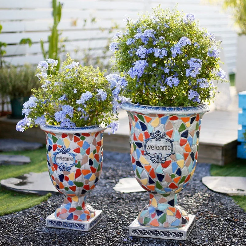 King size courtyard garden balcony arrangement decorative flower pot outdoor large diameter European goblet imitation ceramic cr