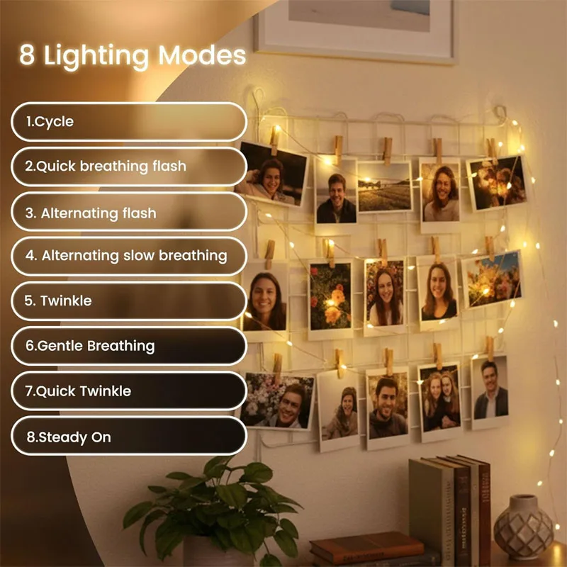 أضواء سلسلة LED قابلة للشحن أضواء الجنية وميض صغير النحاس ضوء الموقت انفصال تصميم هالوين الزفاف زينة عيد الميلاد #3