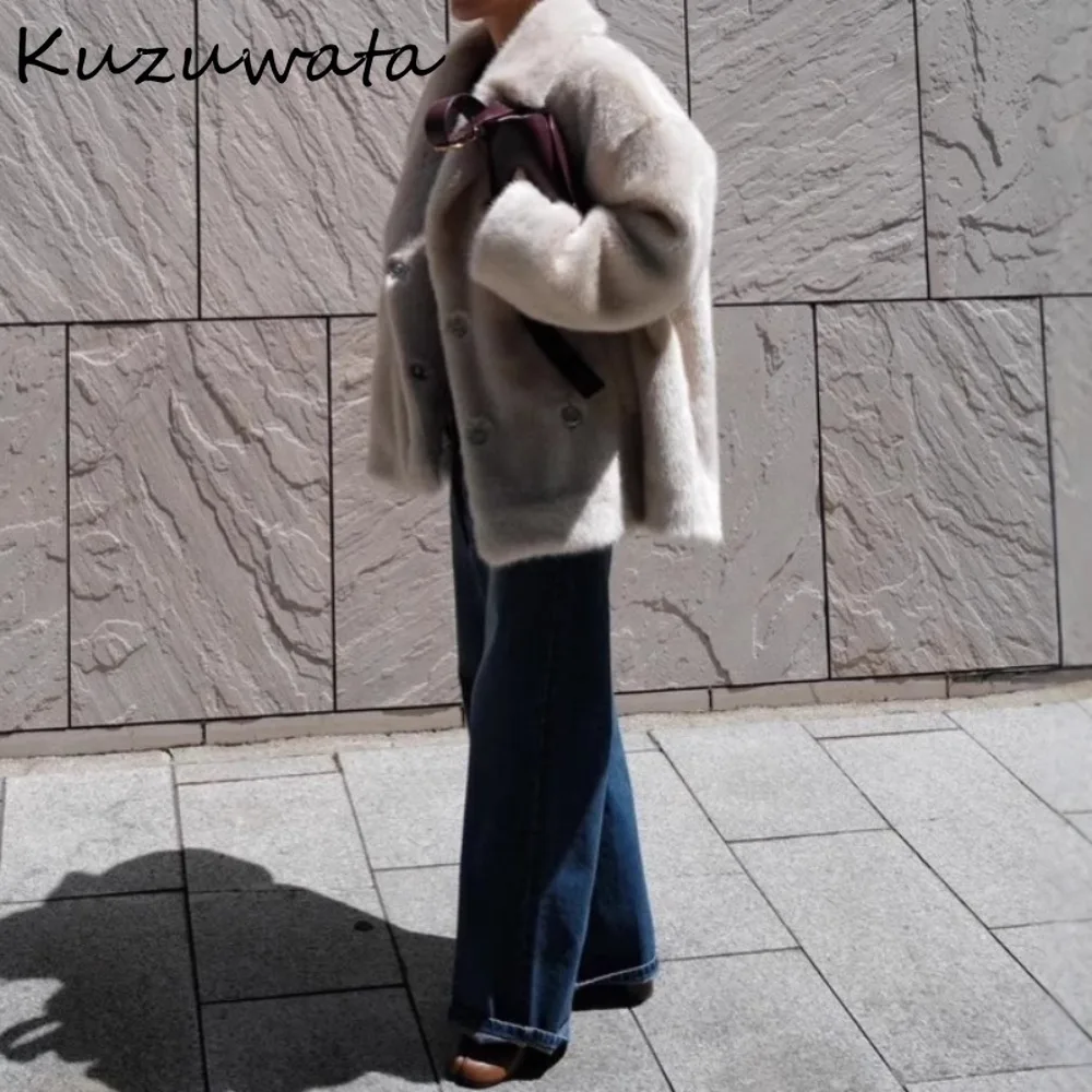 

Kuzuwata Warm Soft Imitation Fur Fluffy Loose Women Clothing Casual All-match Casual Feminine Coat Japan Harajuku New Outwears