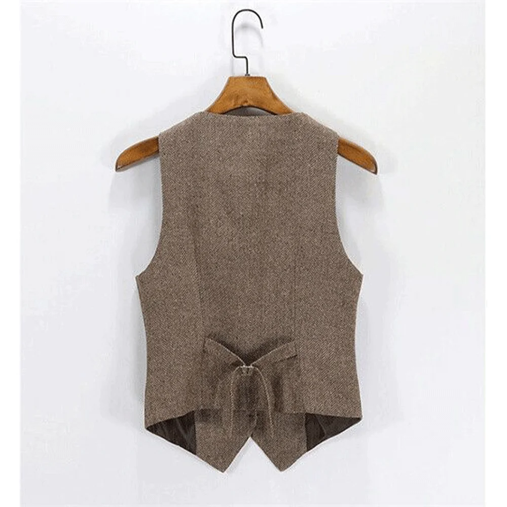 V Neck Collarless Classic Women\'s Vest 2024 Comfortable Women Knit Vests Female Waistcoat 2024 Herringbone Tweed Casual Jackets