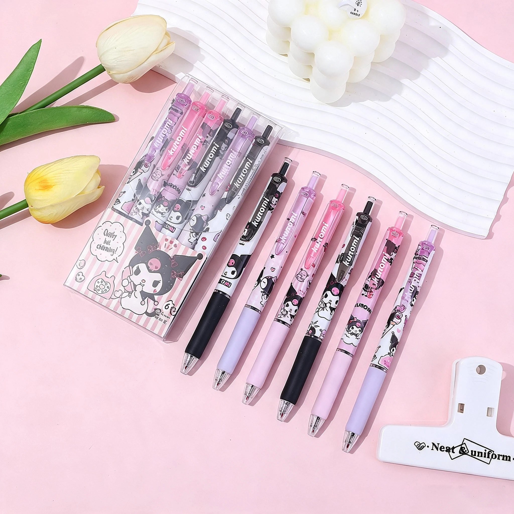 6 Stifte/Set Niedliche Hello Kitty Melody Schwarze 0,5mm Gelstifte, Druckknopf-Typ Übungsstifte für Schüler/Büroangestellte Tägliche Schreibwaren – Detail 6