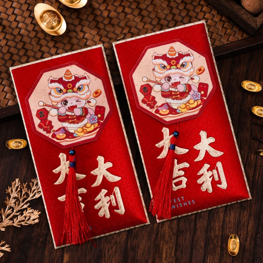 

2 pcs 3D 2025 New Year Red Envelope Blessing Best Wishes Snake Year Money Envelope HongBao Spring Festival Lucky Money Pockets