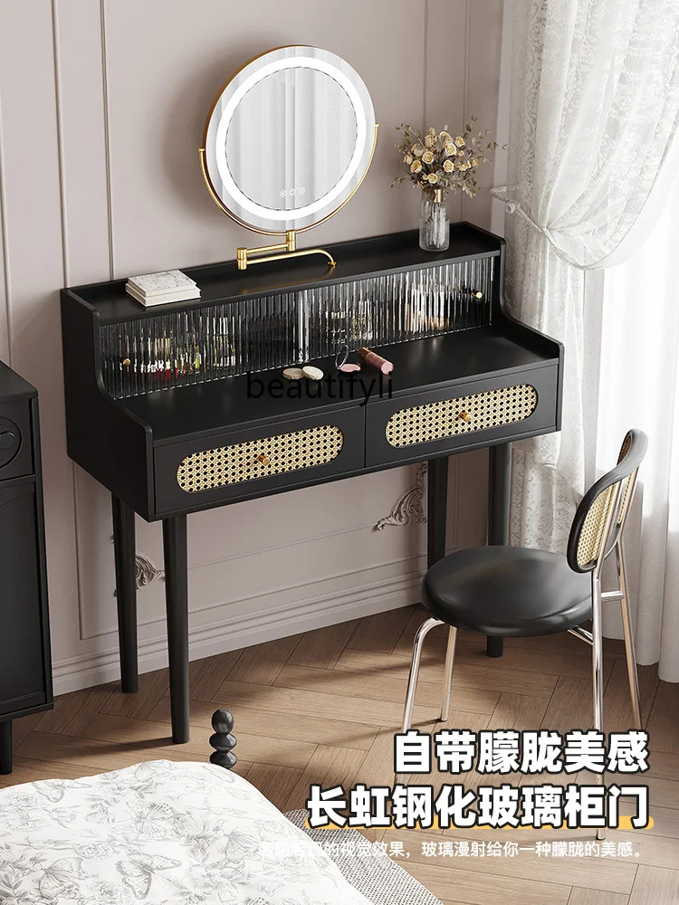 American Retro Rattan Dresser Master Bedroom Black Antique Style Makeup Table