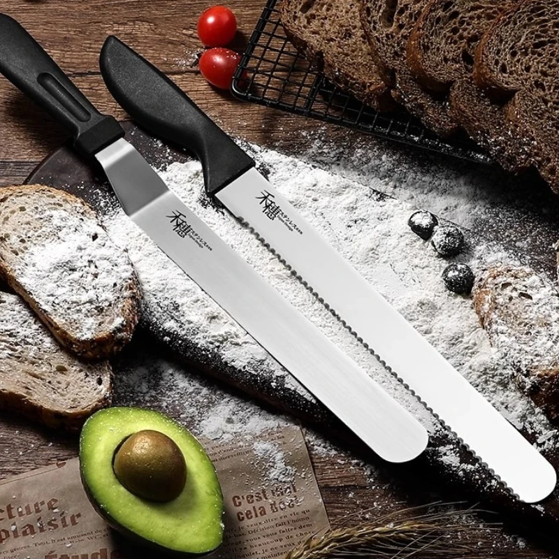 Cuchillo de pan serrado de acero inoxidable que corta sin desmenuzar, rebanador de pasteles, sierra para tostadas, espátula para pasteles, cuchillo para sándwiches, utensilio de repostería