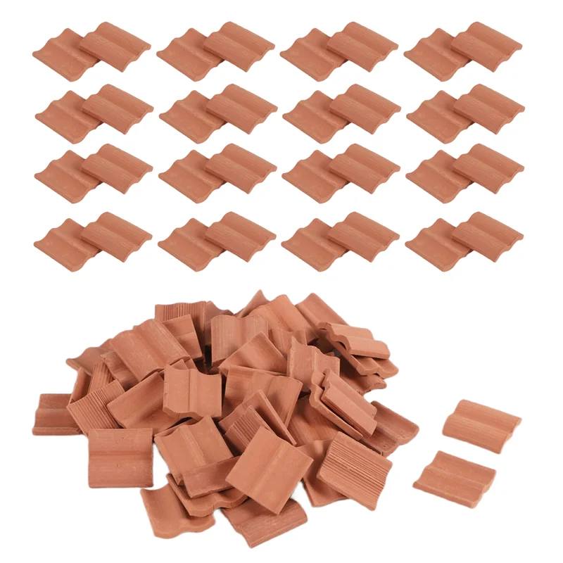 

ODIES-60 Pcs Mini Red Roof Tiles Model Building Set Miniature Tiles Figurine Landscaping DIY Fairy Garden Accessories