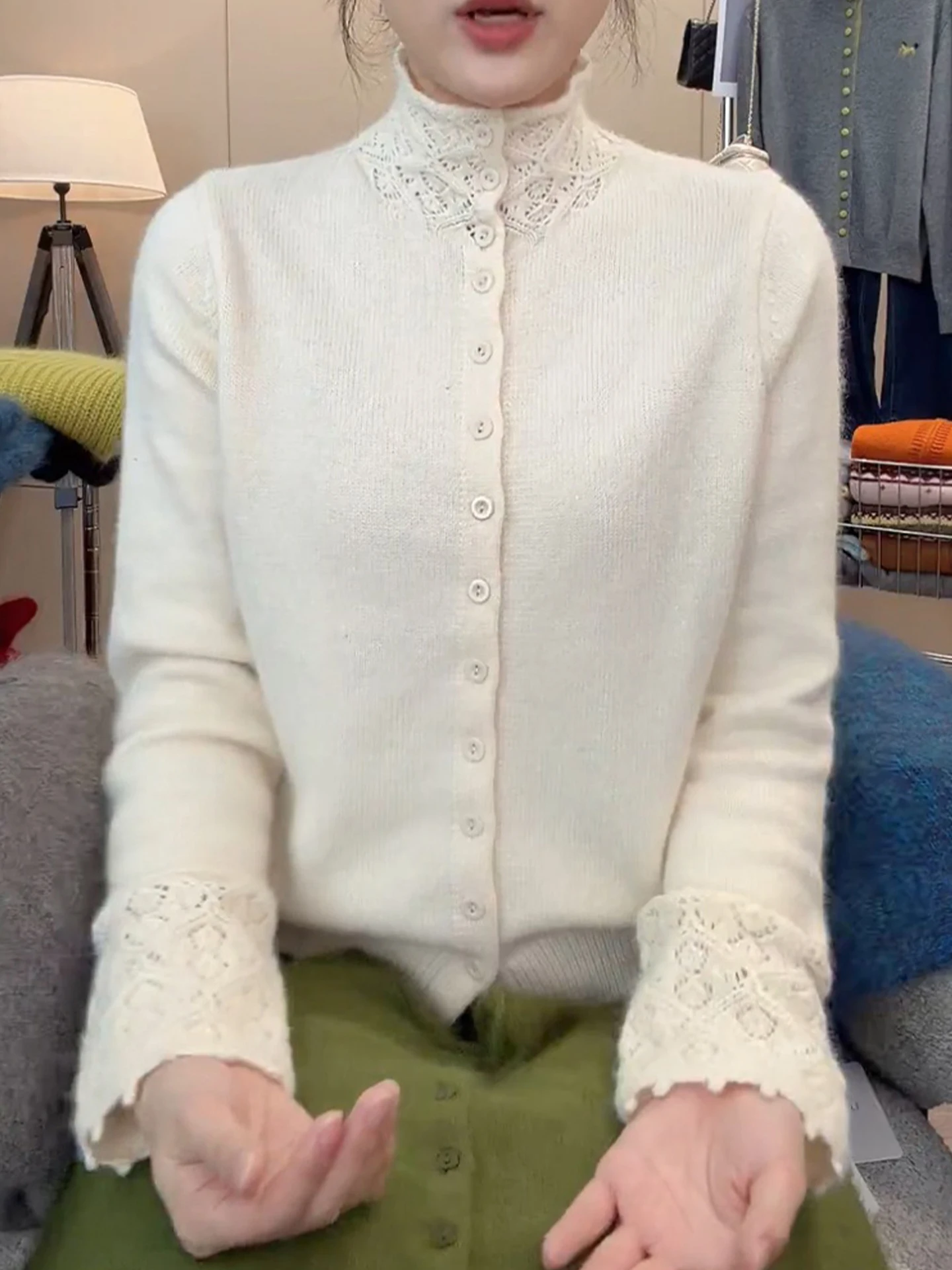 

Ele Pure Color Long Sve Camere Knitted Open Cardigan Slimming Top Single Button Design Versatile Faionable Winter ...