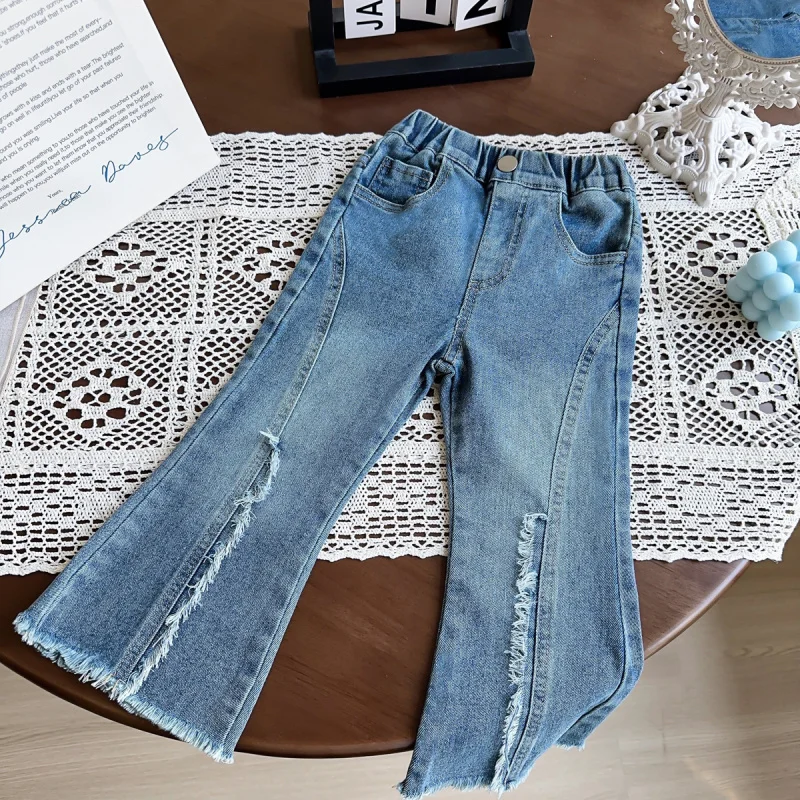 

Children's Jeans New Spring and Autumn Girls' Stylish Fashionable Jeans Casual Elegant Flared Pants