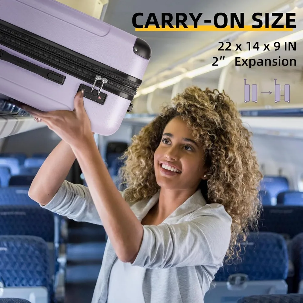 Juego de equipaje expandible de 3 piezas con ruedas giratorias, aprobado por aerolínea, cerradura TSA, maleta rígida, tamaño de mano 22x14x9