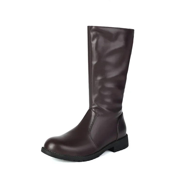 Men's Knight Boot with Belt Buckle High Top Autumn Winter Fashion Casual round Toe Anti-Slip Rubber Outsole Leather Lined