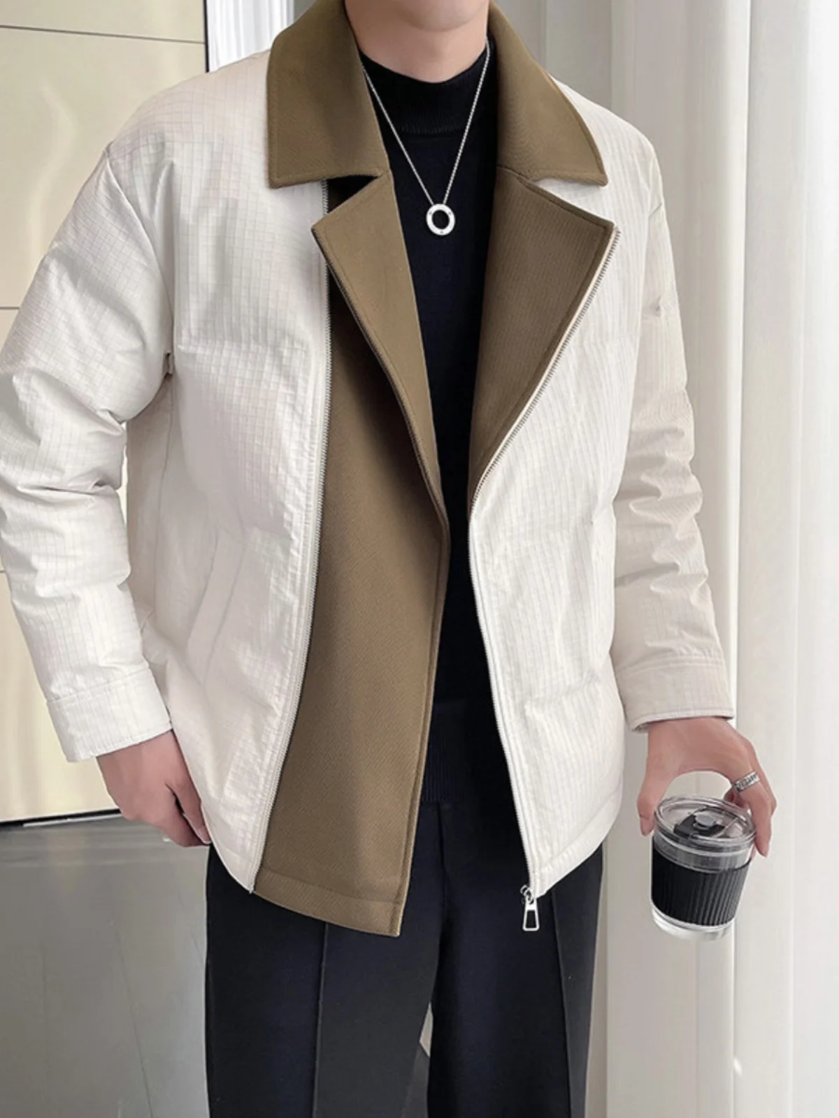 

Мужская зимняя куртка свободного кроя из хлопка с воротником в стиле пэчворк, модная брендовая молодежная верхняя одежда из утолщенного полиэфирного волокна