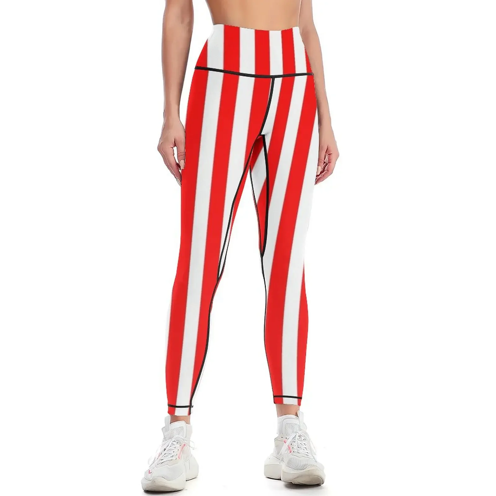 

Red Vertically-Striped Leggings Sweatpants for physical Womens Leggings