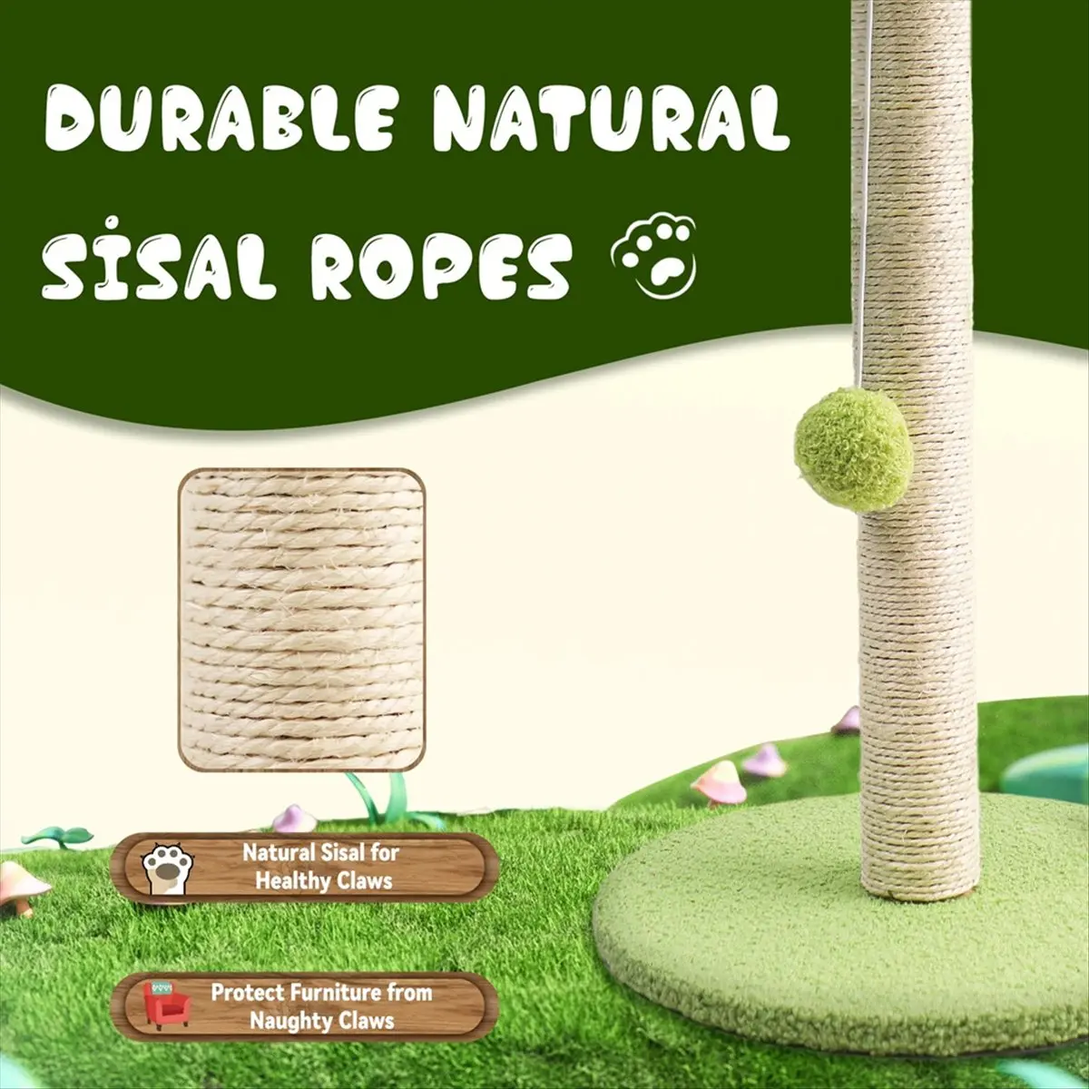 ABUA Cat Scratching Post For Kitten Cute Green Leave Cat Scratching Posts With Sisal Rope Indoor Cats Posts Cat Trees M