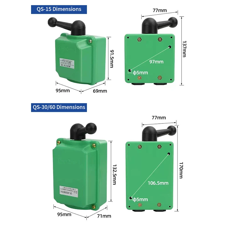 Forward Stop Reverse Motor Waterproof switch QS-15 QS-30 QS-60 Change over Switch Three-phase motor switch