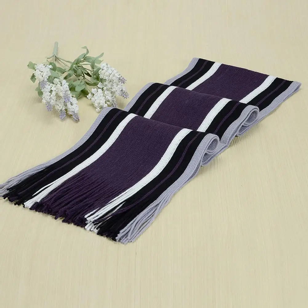 Stylish Long Scarf Woolen Yarn Cold Resistant Washable Winter Striped Contrast Color Warm Knitting Scarf