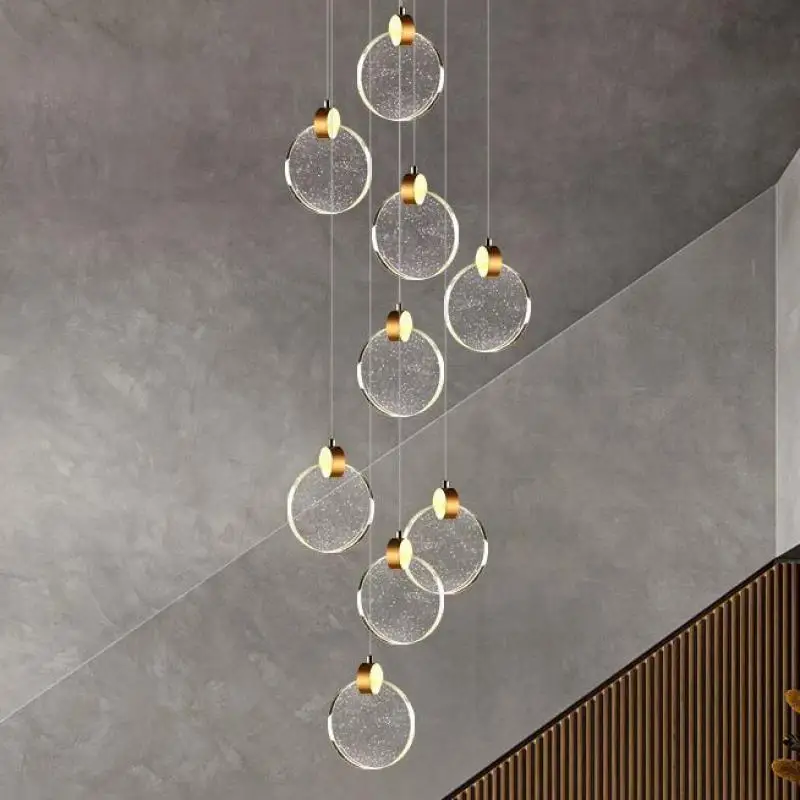 Stairwell LED bubble Crystal pendant light Long suspension luminaire Living Room Bedroom Kitchen LED Chandelier stair lighting