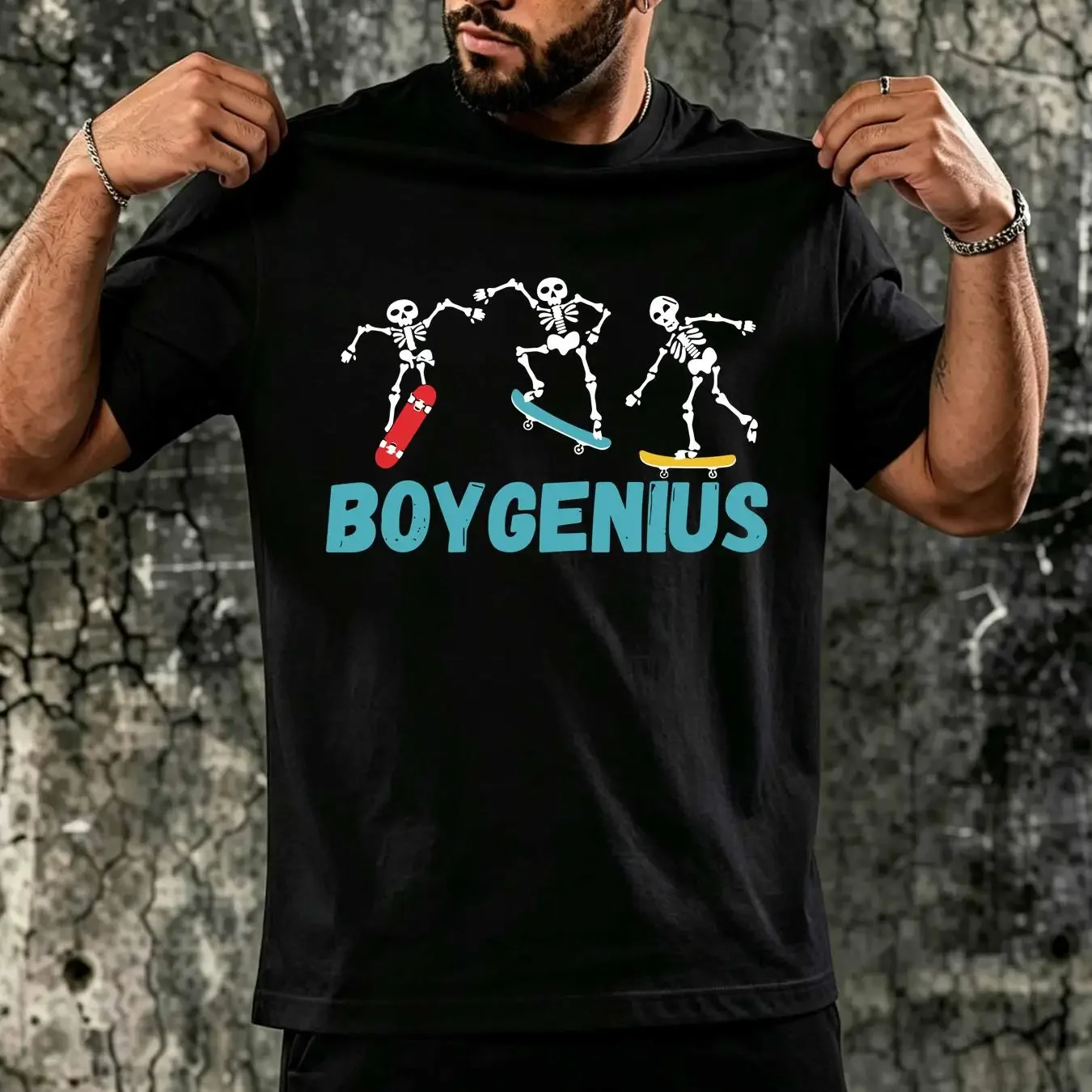 washed T Shirt Boygenius Band Skeleton Heavy Cotton Black Full Size KK483 vintage Washed homme streetwear fashion Stretched