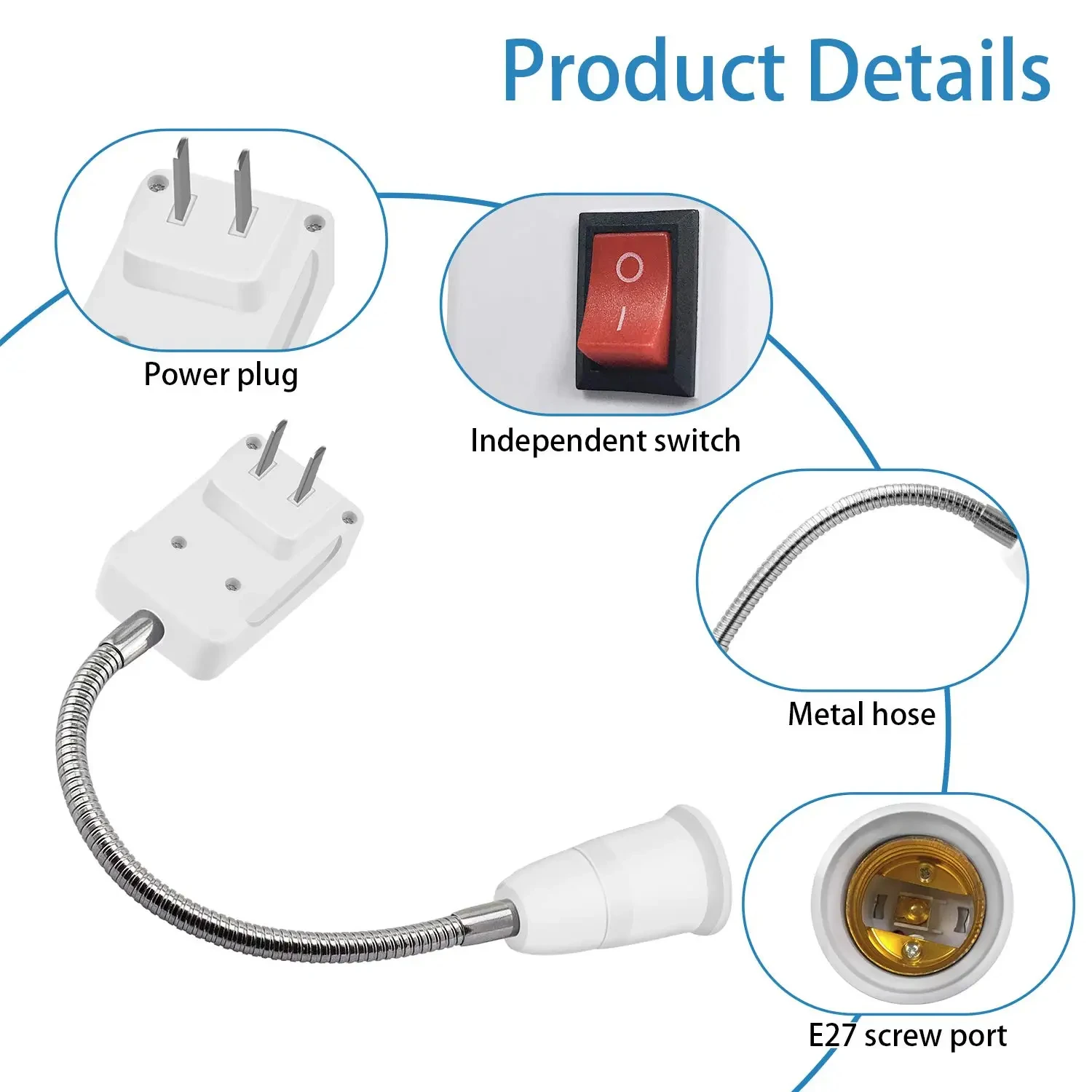 Direct Plug-in Rotary Lamp Head E27 Socket Lamp Bulb Holder with On/off Switch EU US UK Lamp Base Flexible Extension Holder