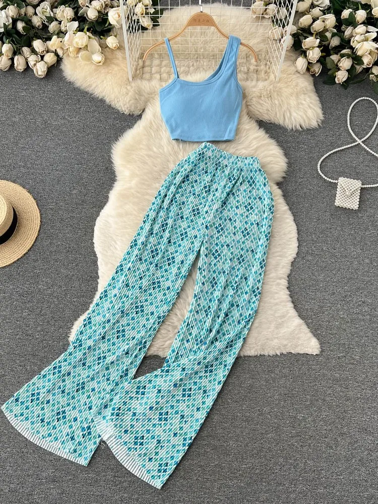 Ensemble deux pièces pour femmes, irrégulier, sexy, slim, élastique, haut court, jambes larges, long, trempé, vacances, plage, vêtements décontractés
