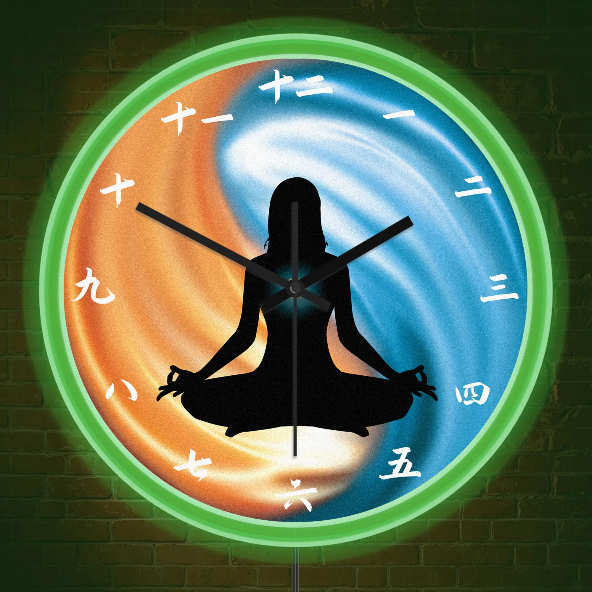 Yin Yang Yoga Silhouette Neon Wall Clock for Yoga Studio Calming Meditation Room Lotus Pose Zen Decor LED Night Light Wall Clock