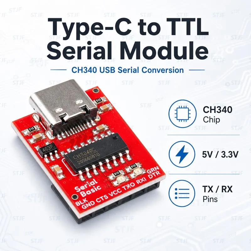 STJF CH340C Typ-C USB 3.3V 5V zu TTL Serieller Adapter Modul Bus-Konvertierungs-Chip ISP Kommunikationsanschluss für STM32 Arduino