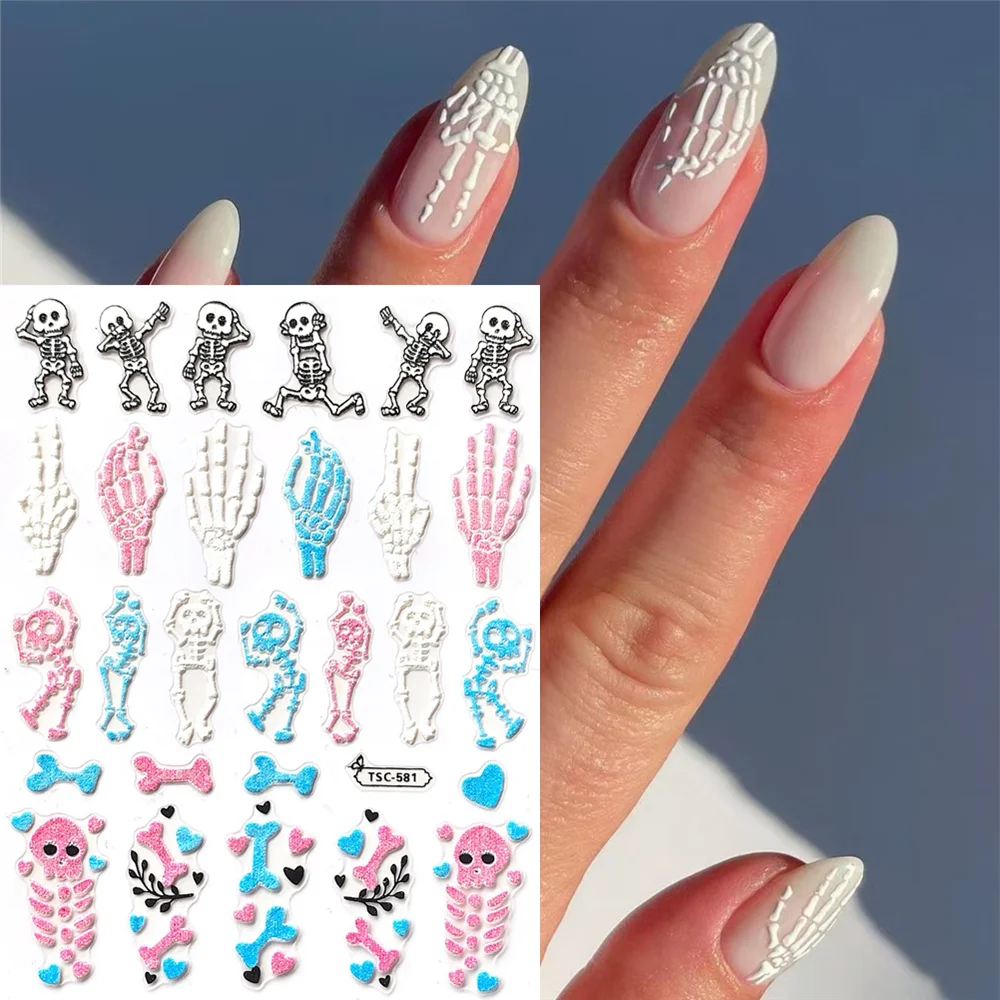 

TSC-581 TSC-561 Halloween Skeleton DIY 3D Back glue Nail Art Stickers Decals Sliders Nail ornament decoration