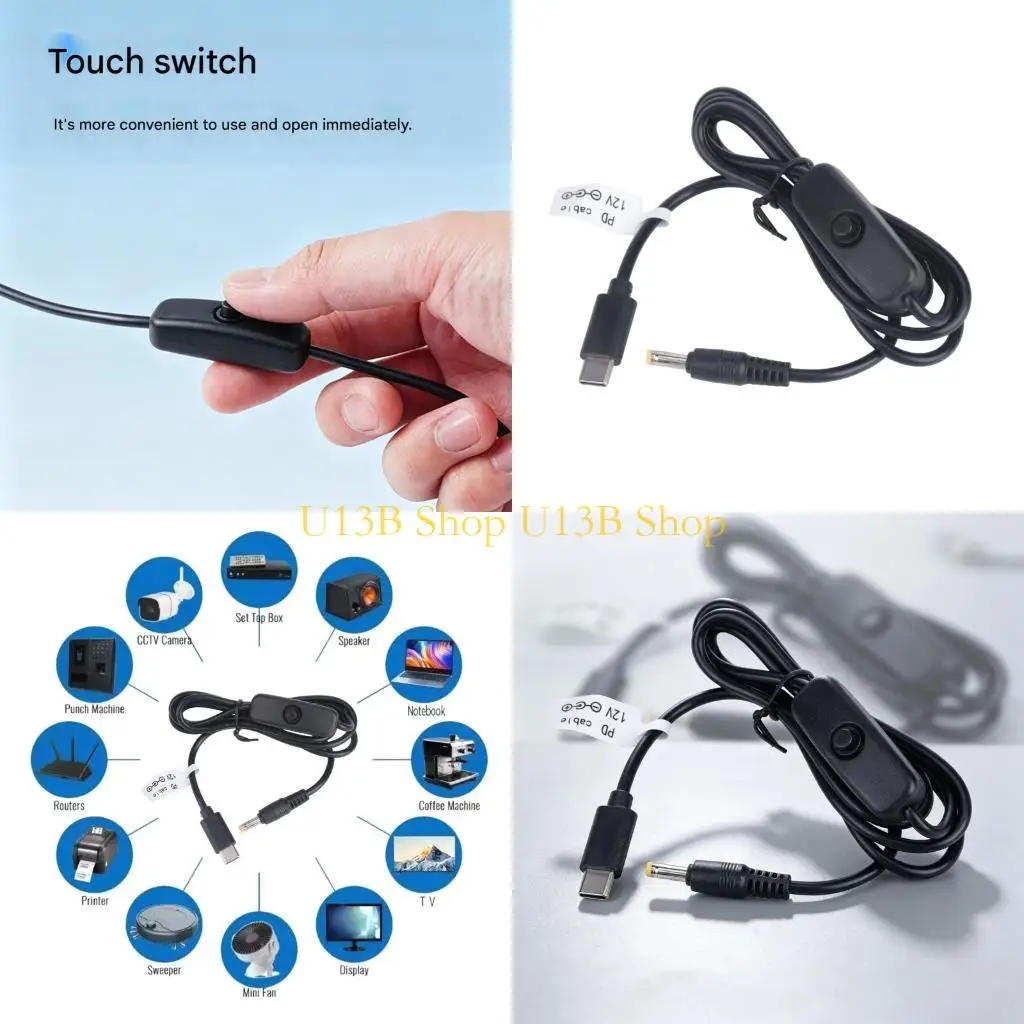 U13B Center Positive USB C 12V Cord with On Off Control for Daily Use