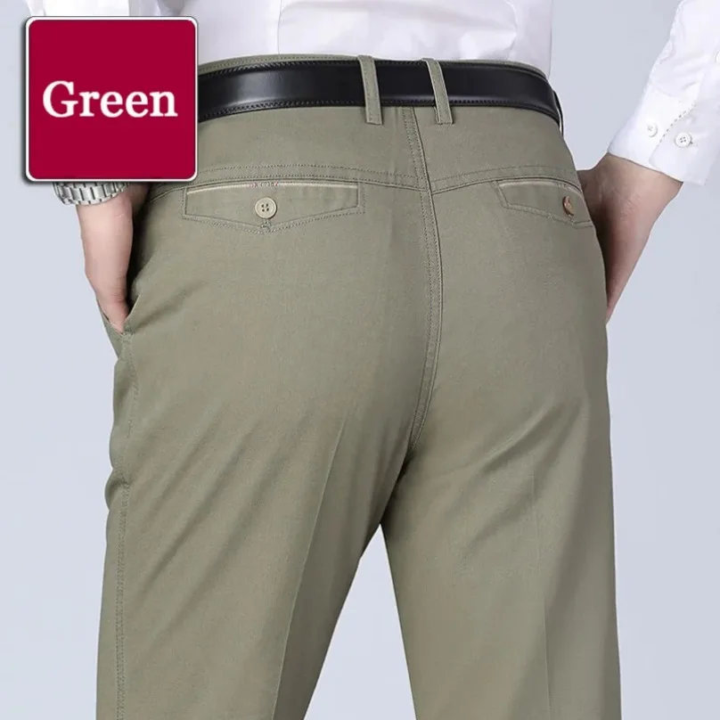 Classic Casual Men Pants Summer Thin Cotton Business Fashion Stretch Solid Black Comfortable Elastic Straigh Trousers KOACUS