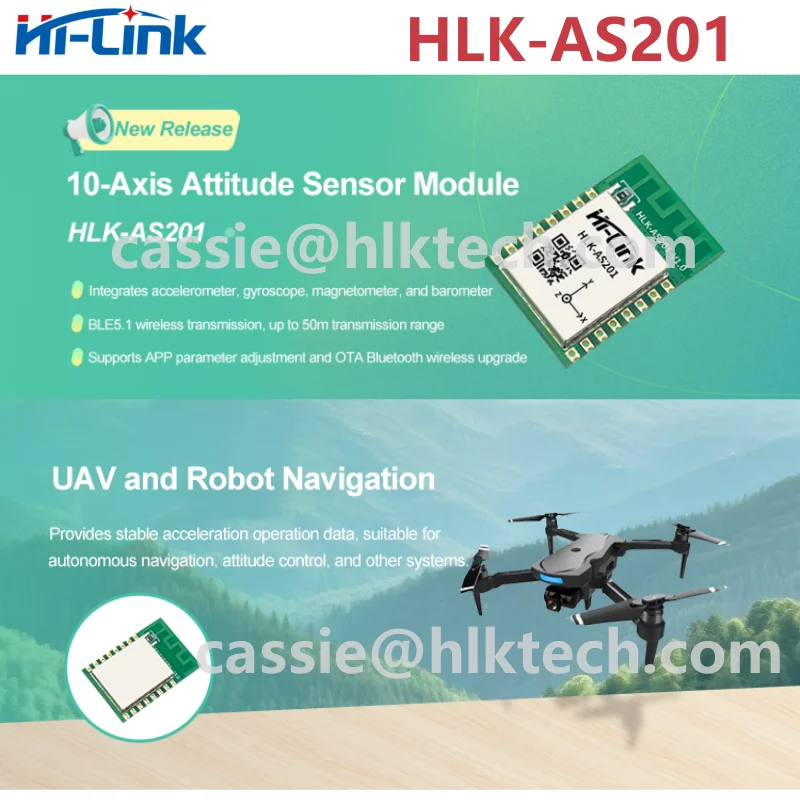 Hi-Link New HLK-AS201 OTA Ten-axis attitude sensor module BLE5.1 wireless transmission digital filtering technology UAV