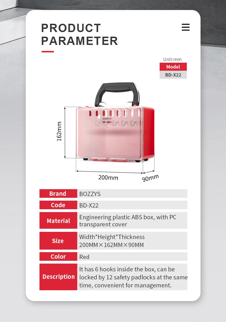 Bozzys Pro table Mehrzweck-Verriegelung sbox für Slimview-Sicherheits gruppen mit transparenter staub dichter Abdeckung für industrielle Lockout-Tagout – Detail 6