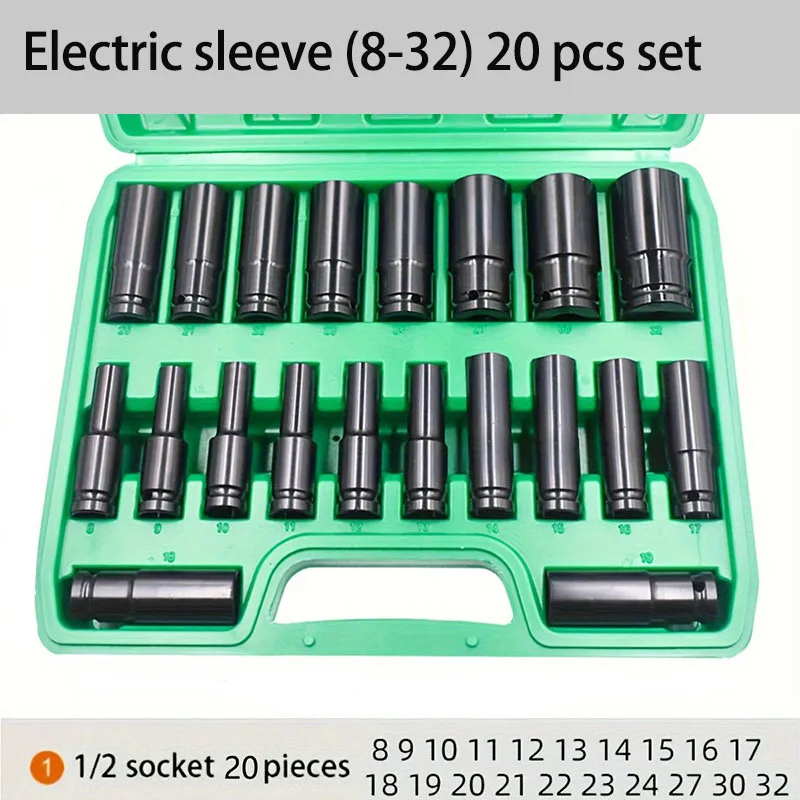 20 sztuk zestawu kluczy elektrycznych 8-32 mm, sześciokątna wiertarka elektryczna ze stali wysokowęglowej, gniazdo wkrętaka pneumatycznego, czarne — zdjęcie 7