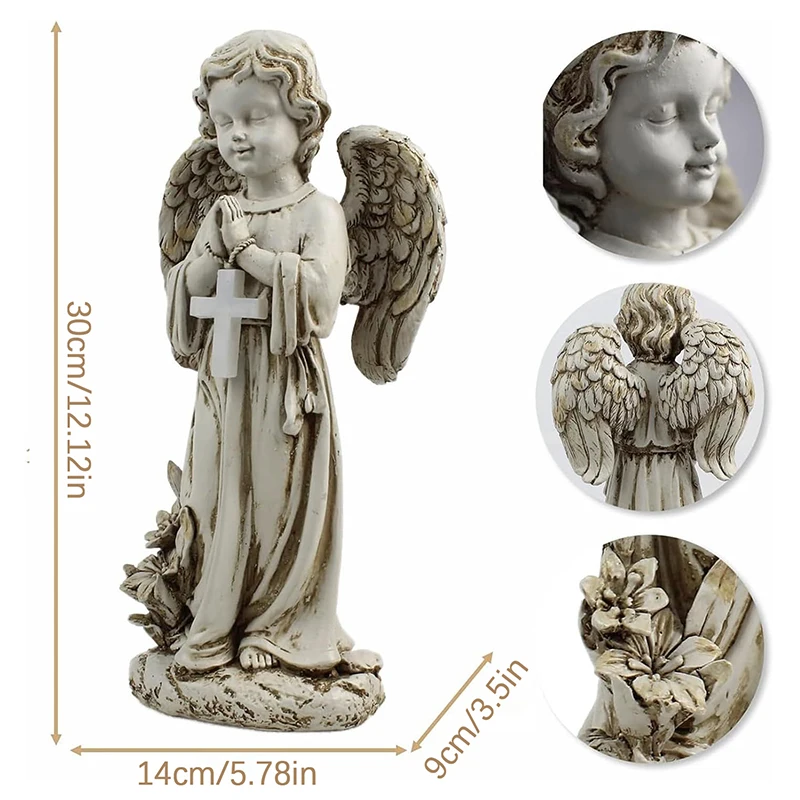 Angel รูปปั้นสําหรับ Garden Solar Angel สําหรับสุสานตกแต่ง Garden Memorial Angel เรซิ่น Praying Angel Figurine สําหรับลานสนามหญ้า