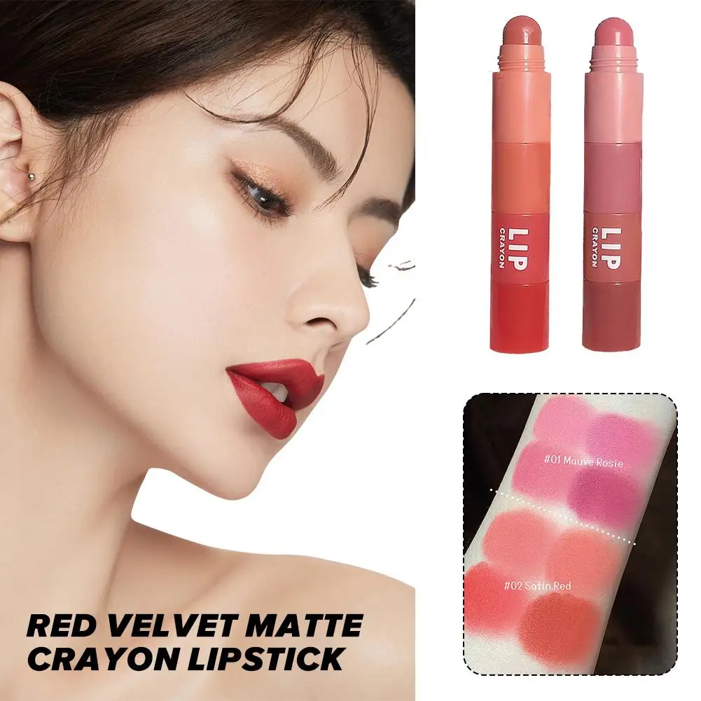 ลิปสติกเนื้อแมทท์แบบ4อิน1สีนู้ดลิปสติกลิปสติกแบบคอมโบกำมะหยี่สีแดงติดทนนานลิปสติกสีทาลิป J3W0