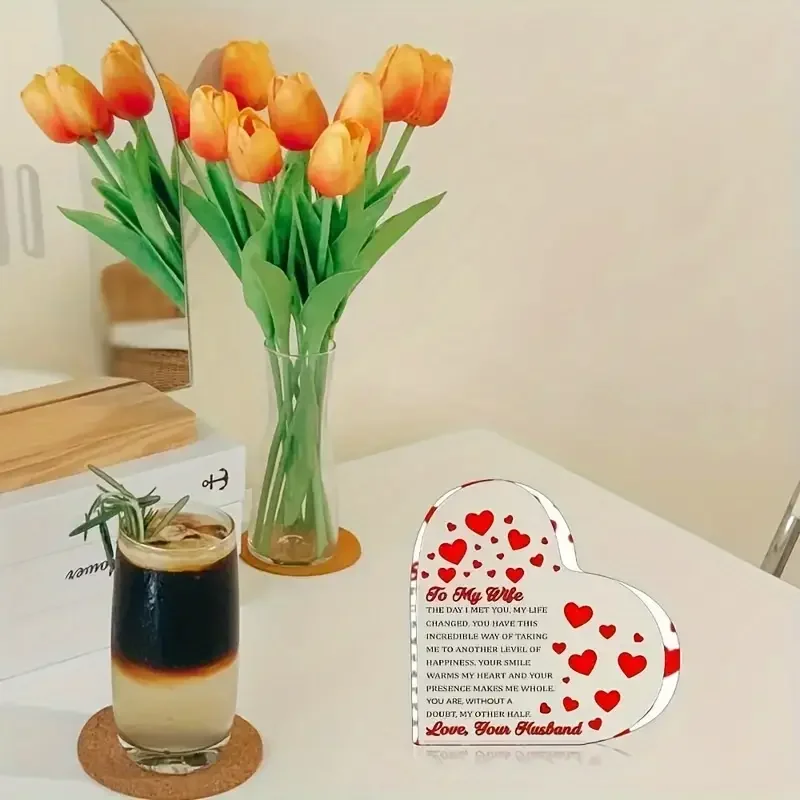 Charming Heart-Shaped Acrylic \'I Love You\' Plaque - Ideal Gift for Wife from Husband, Perfect for Living Room & Bedroom Decor