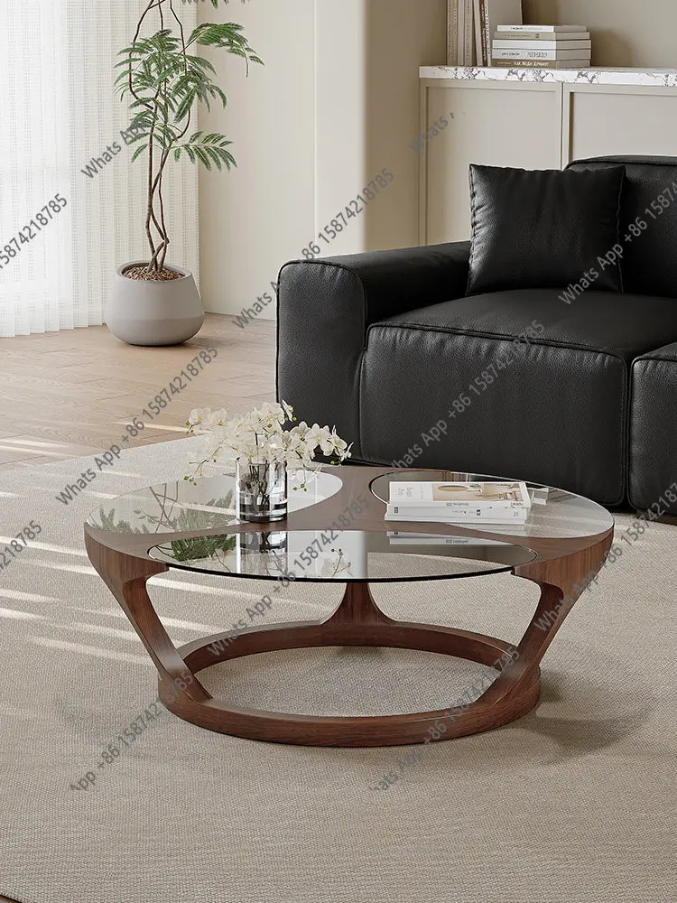 

Simple modern solid wood coffee table living room round creative high-end black walnut home used medieval light luxury style