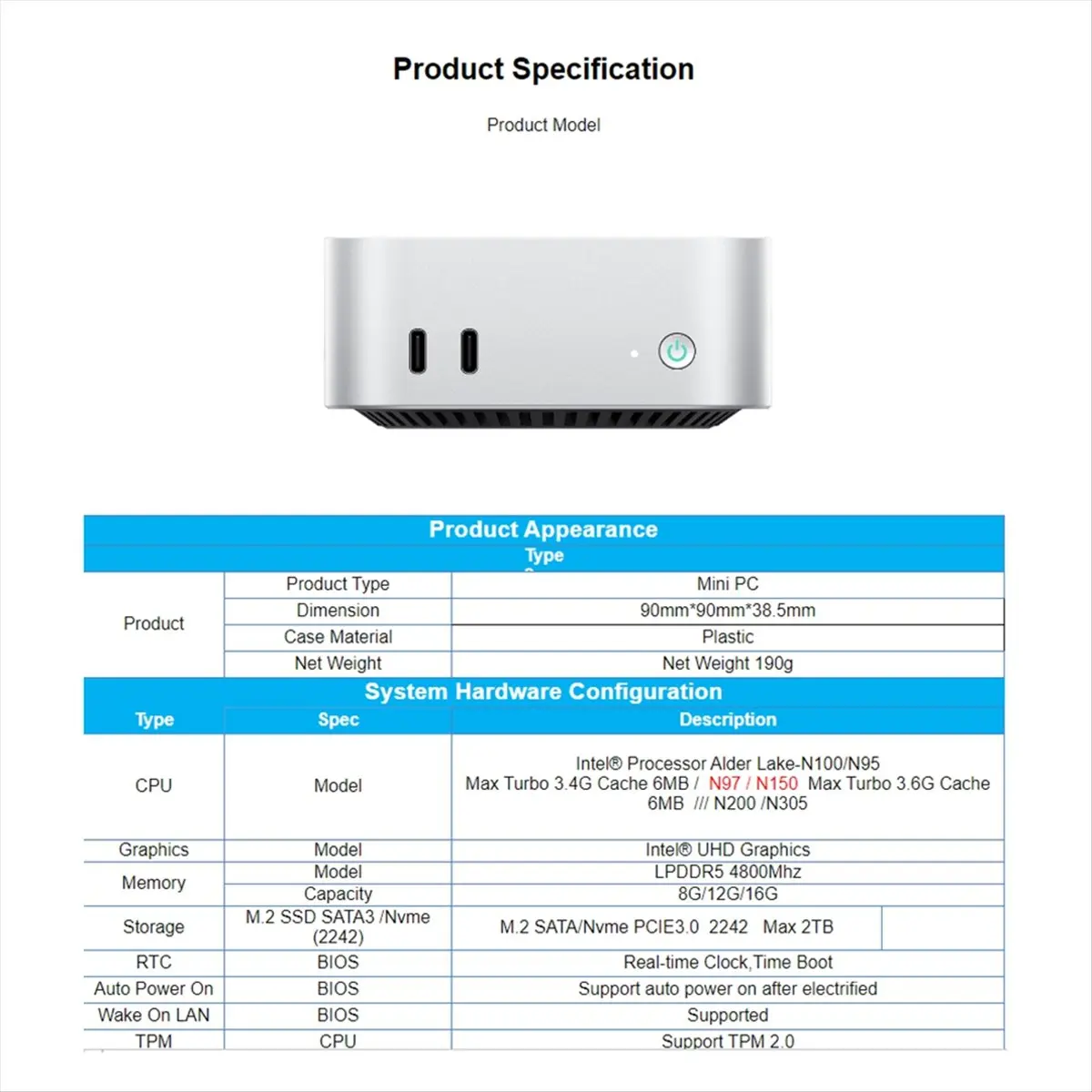 

[ABPO] 12-го поколения N150-12G Мини-компьютер с тремя дисплеями, выход 4K, настольный небольшой хост, бизнес-офис, портативный