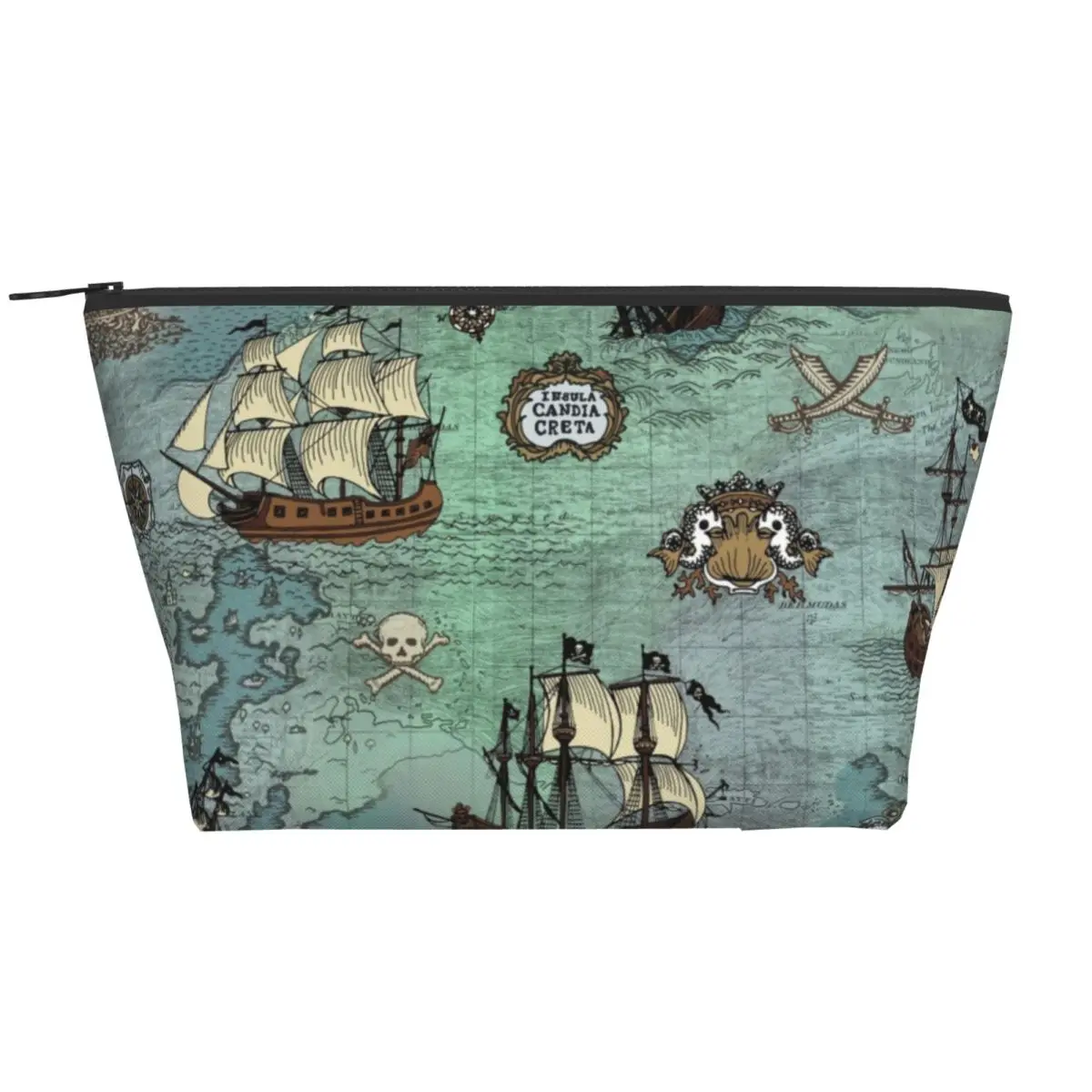 Travel Pirate Map Nautical Sea Print Toiletry Bag Skull Sailor Makeup Cosmetic Organizer for Women Beauty Storage Dopp Kit Case