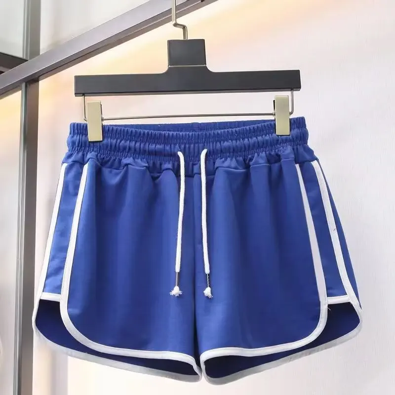 High Waist Sporty Shorts Women's Summer Elastic Thin A-Line Three-quarter Length Casual Loose Fit Polyester Fiber Shorts