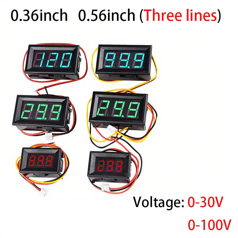 

1-10 шт. 0,36 "0,56" DC 0-100 В, 0-30 В цифровой вольтметр 3-значный дисплей трехпроводной измеритель напряжения тестер светодиодный дисплей