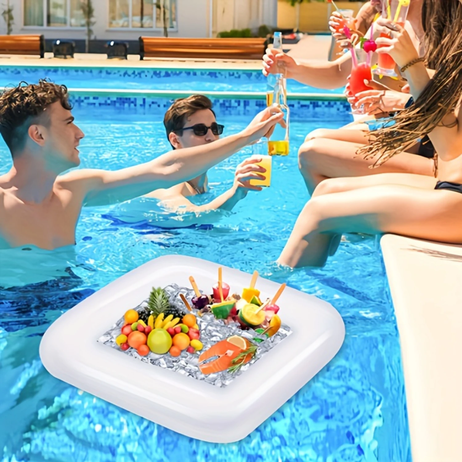 

1pc Inflatable Beverage Cooler Tray, Summer Party PVC Drink Float, Non- Pool Accessory, Holiday Festive Drink Holder - Polyviny