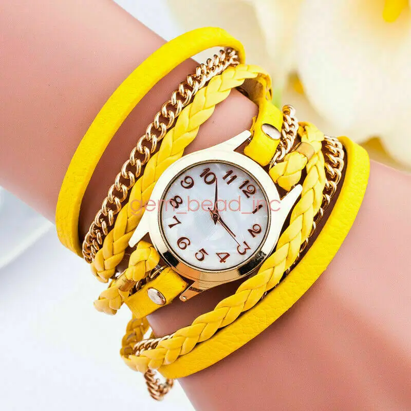 Bracelet Wending Analog Watches PU Wristwatch Quartz Watch Woven Leather Women