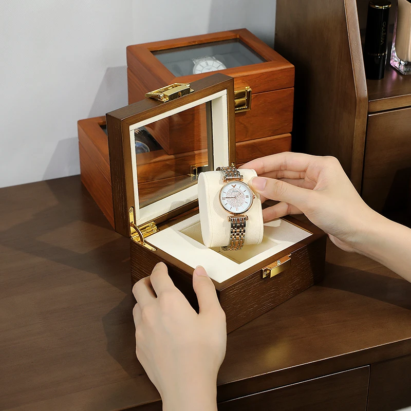 Watch jewelry storage box Solid wood glass sunroof Dust proof watch storage box Mechanical watch storage box